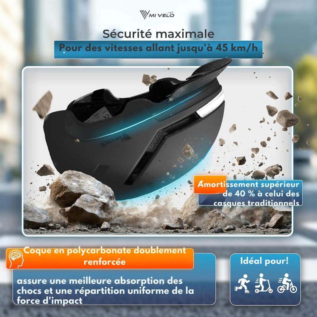 Casque de vélo unisexe Mivelo -  Avec lumière - Certifié NTA jusqu'à 45km/h - Taille L (57-51 cm) - Noir