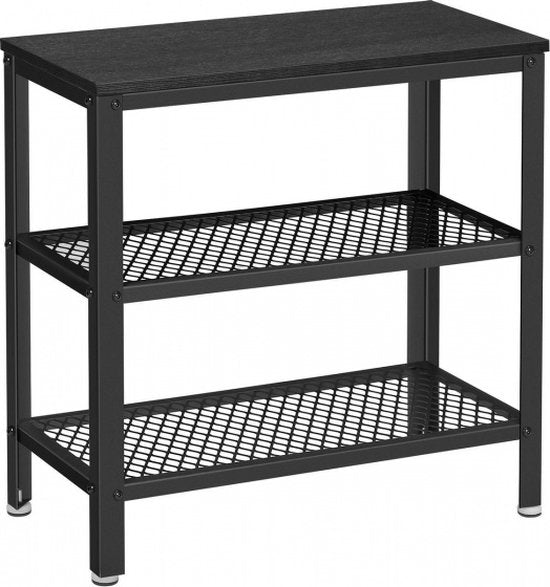 O'DADDY® Table murale - Table d'appoint industrielle - avec 2 étagères en filet - Table d'appoint 60x30x60 cm - Table de salle - couleur noir/gris foncé