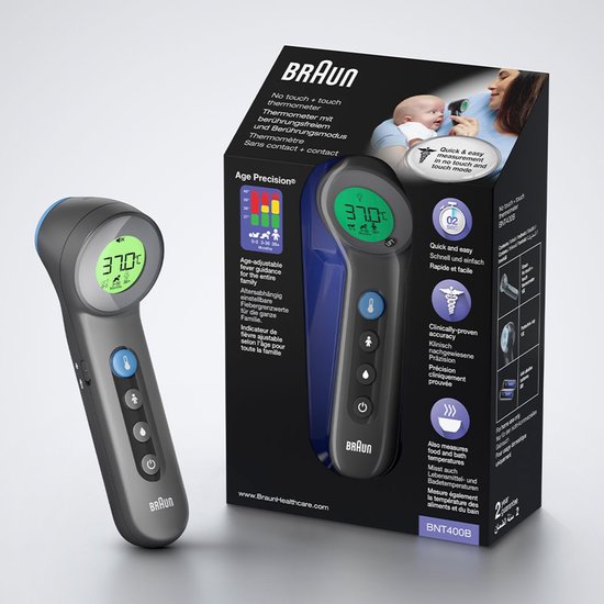 Thermomètre médical Braun BNT400B Age Precision Touch/No Touch, couleur anthracite