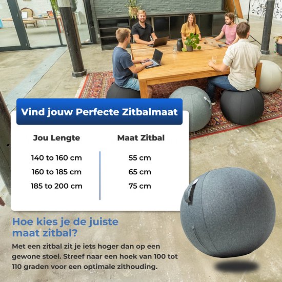 Ballon de siège Backerz 55 cm - Ballons de siège avec housse en lin - Chaise de bureau ergonomique pour le bureau et la maison - Ballon de yoga haut de gamme - Anthracite