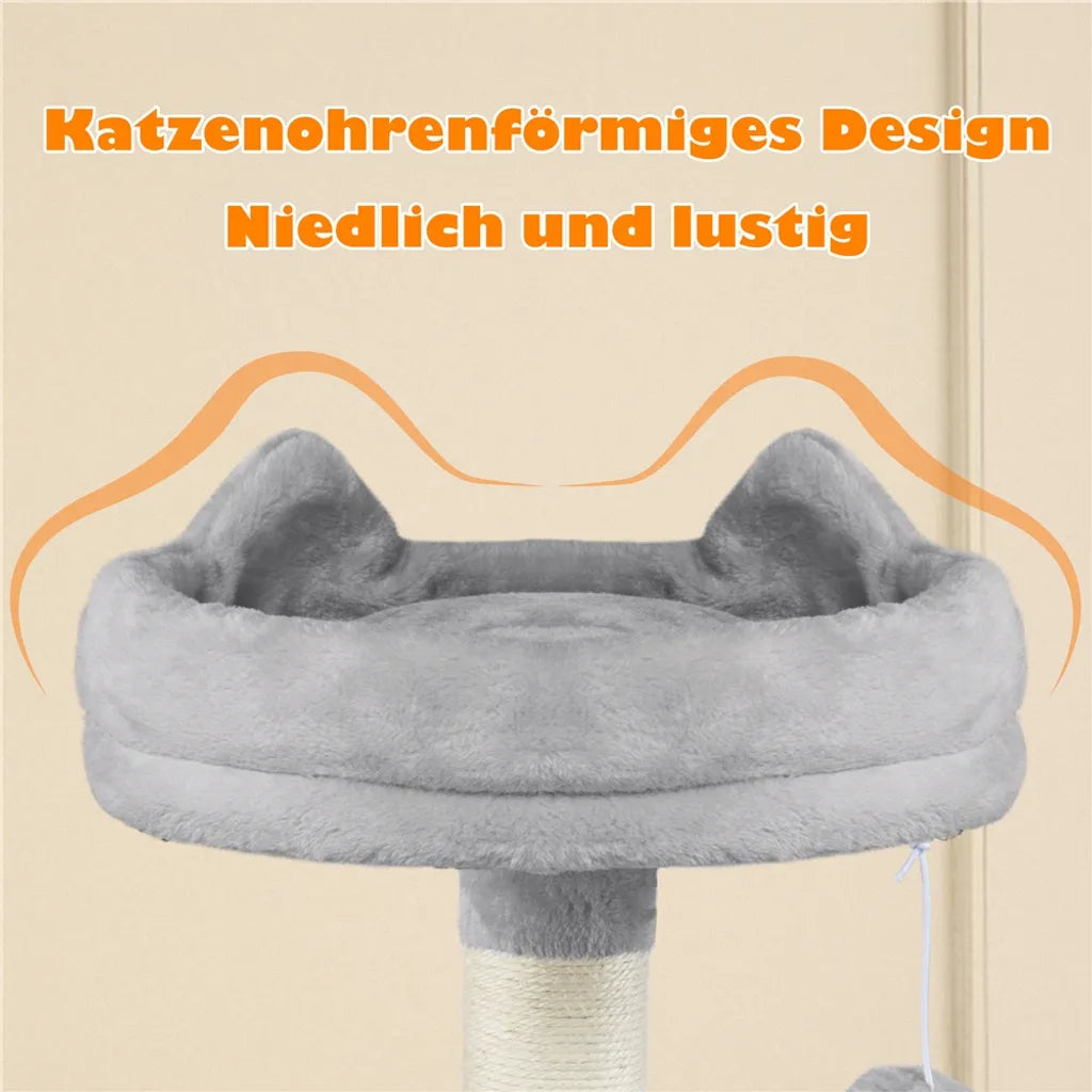 Arbre à chat Yaheetech 158 cm - Gris clair - Arbre à chat avec 2 grottes, un hamac et des poteaux en sisal