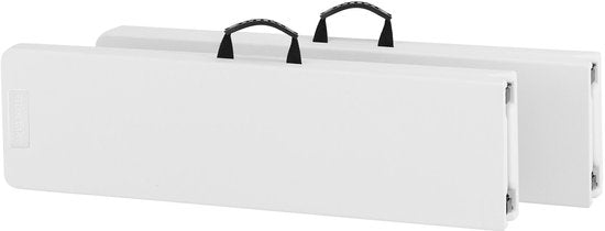tectake® Lot de 2 bancs pliants - Bancs de jardin - 8 personnes - Banc de brasserie - Bancs portables pour table de camping - Table de brasserie - Table de pique-nique - Table de jardin - Capacité de charge de 500 kg par banc - Blanc