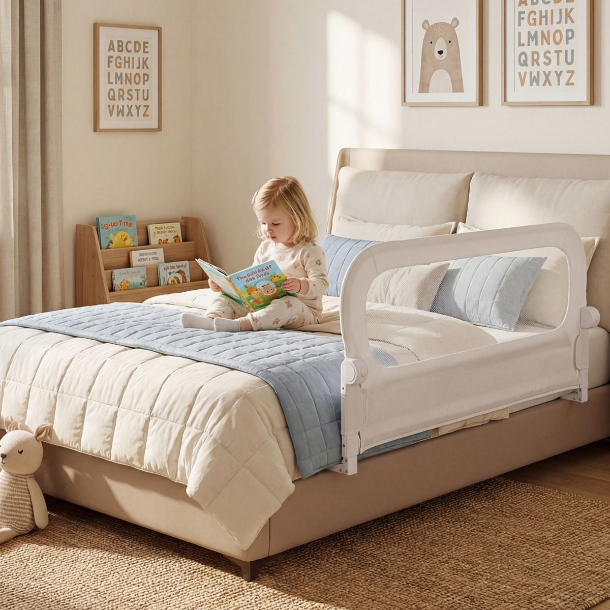 Barrière de lit pliable Coast - Réglable et repliable - Protection anti-chute pour lit d'enfant - Blanc / 120 cm