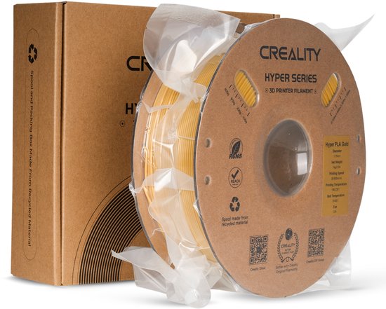 Filament pour imprimante 3D Creality Hyper PLA 1,75 mm - Universel - 1 kg - Impression rapide jusqu'à 600 mm/s - Enroulé sans emmêlement - Or