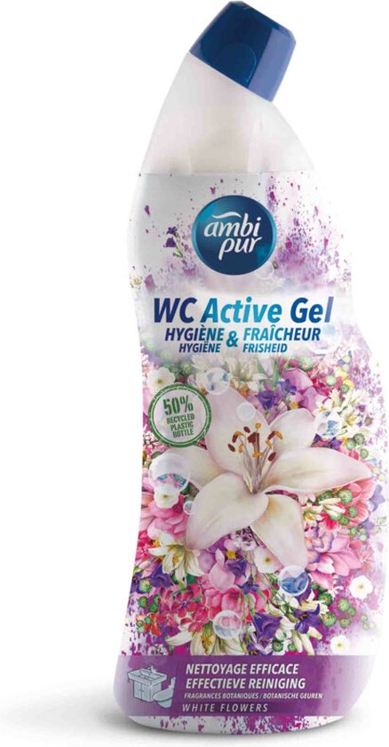 Ambi Pur Wc Active Gel - White Flowers - Nettoyant pour WC - 8 x 750 ml - Lot économique