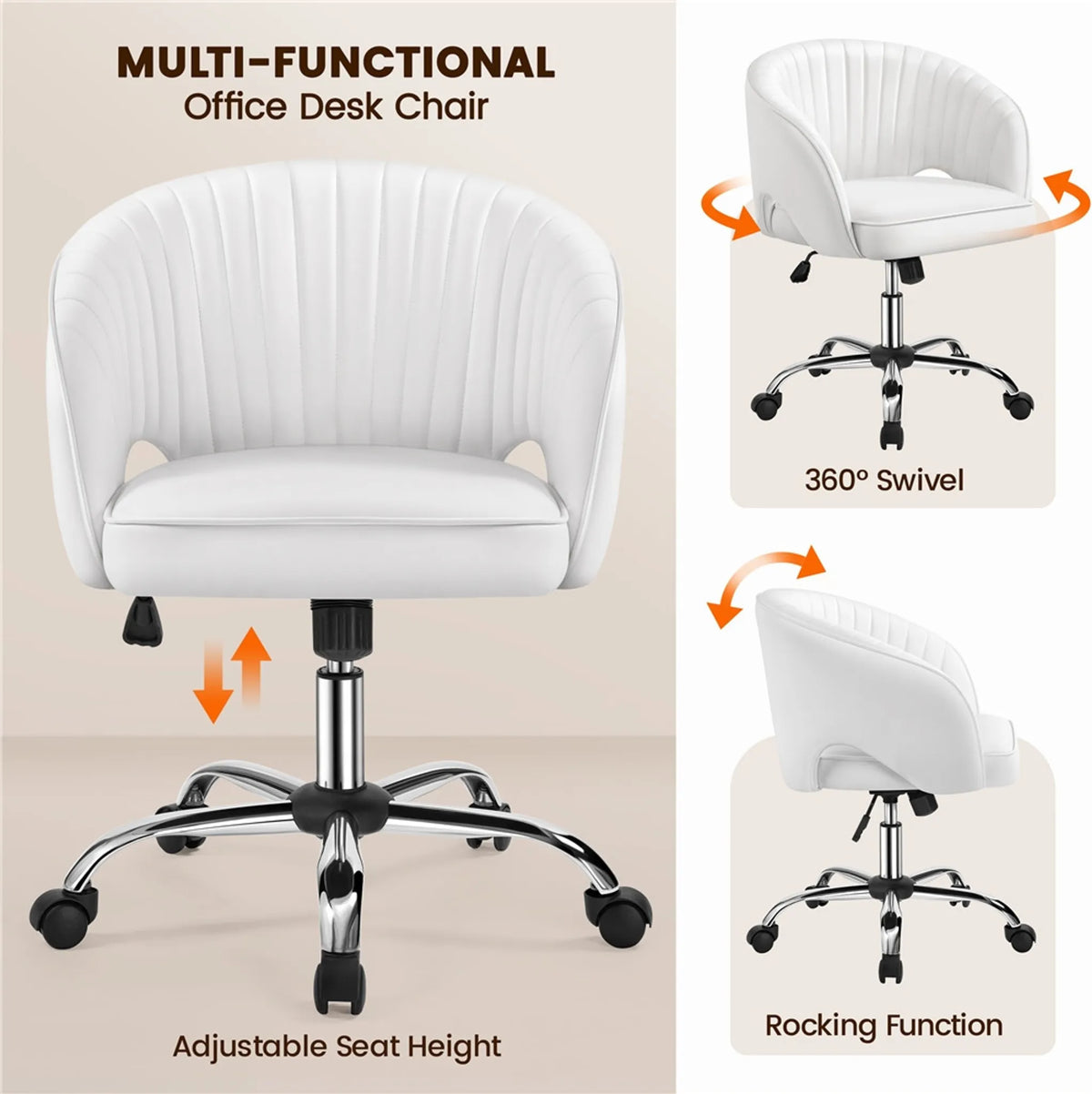 Yaheetech : élégante chaise de bureau à motif vertical, 73-83 cm – Blanche – Polyester et métal
