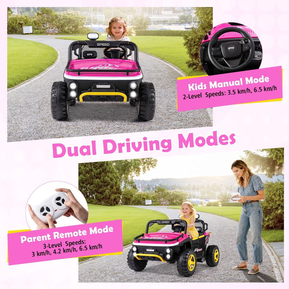 Voiture pour enfants Coast avec télécommande - 2 places - musique et éclairage LED - noir
