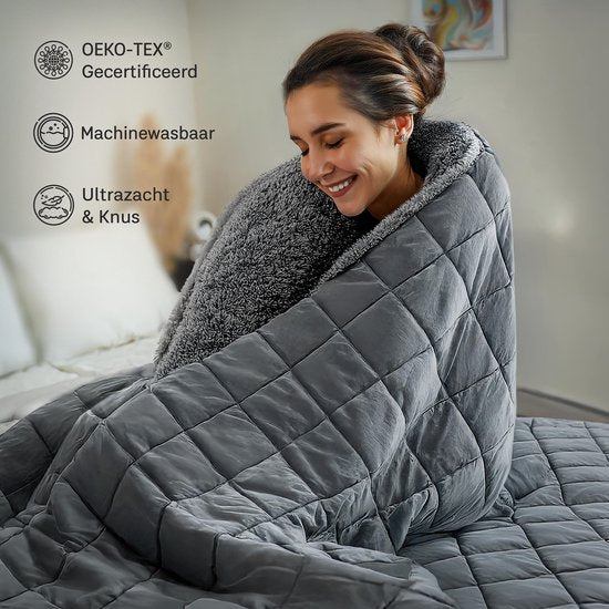 Couverture lestée CozySense® 5 kg - Couverture lestée - Couverture lestée - GLASS-Flow® Distribution de la pression - 135x200 - Velours flanelle & Sherpa - Hypoallergénique - Gris