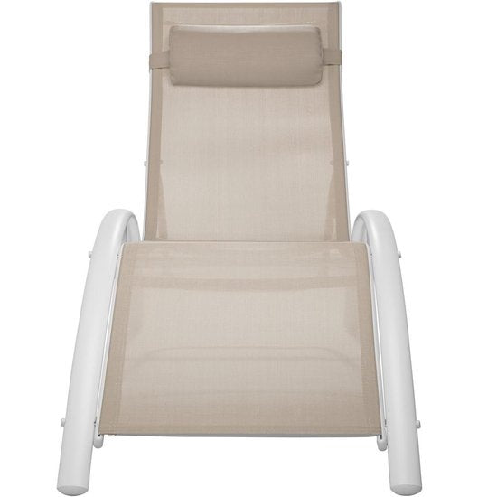 tectake® set de 2 chaises longues de jardin - chaises longues en aluminium - résistantes aux intempéries - idéales pour le jardin - balcon - terrasse - avec coussin de tête - dossier réglable en 5 directions - beige