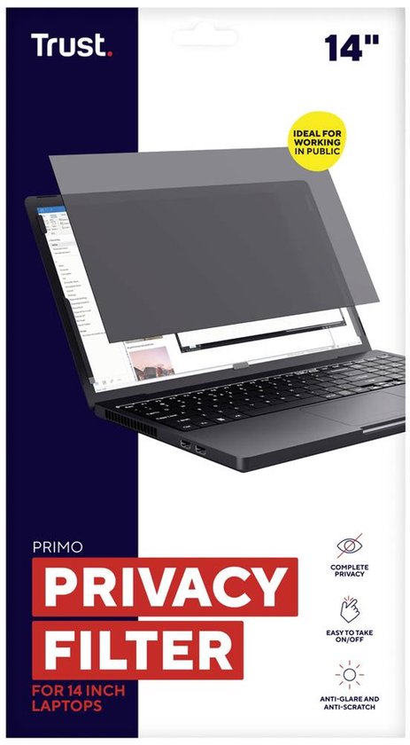 Filtre de confidentialité Trust Primo - 14 pouces – Filtre de confidentialité pour écran d'ordinateur portable – Angle de vision de 60°