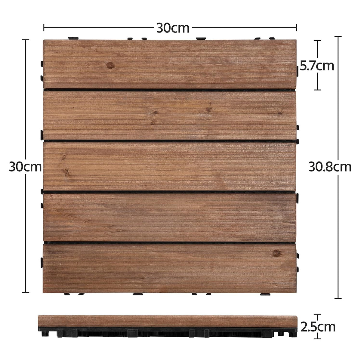 Dalles de terrasse en bois Yaheetech 30 x 30 cm – Brun chaleureux – Bois de sapin et polypropylène