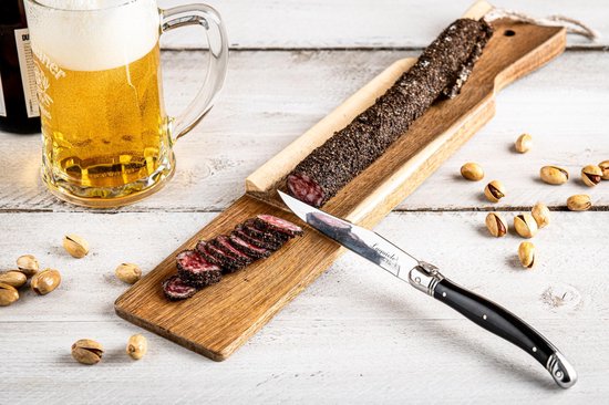 Laguiole Style de Vie Planche à saucisses avec couteau à steak Premium Line - Bois d'acacia - Noir