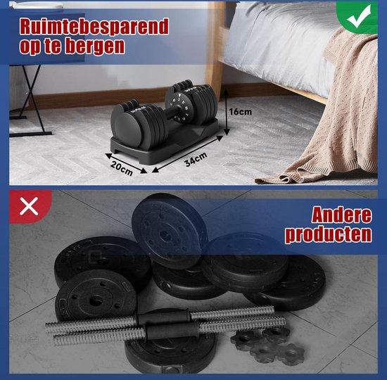 DH FitLife, ensemble d'haltères réglables de 2 à 12 kg avec 5 niveaux de poids, pour la musculation ; ensemble d'haltères courts avec disques peu encombrants pour l'entraînement à domicile ; haltères courts réglables, poids variables 5 en 1, lot de 2