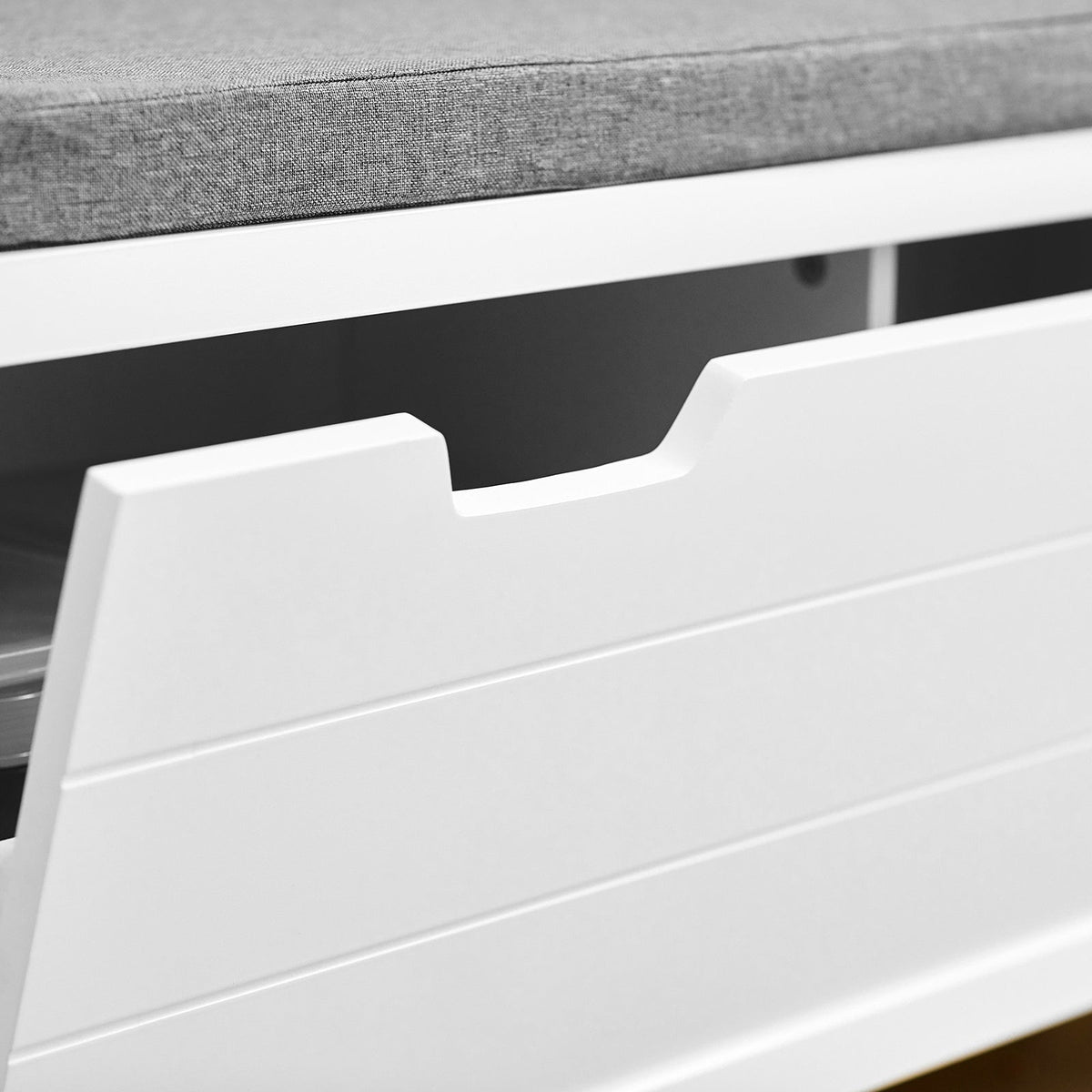 SoBuy Banc à chaussures avec 2 tiroirs - Max. 150 kg - 91 x 30 x 50 cm - Blanc/ Gris