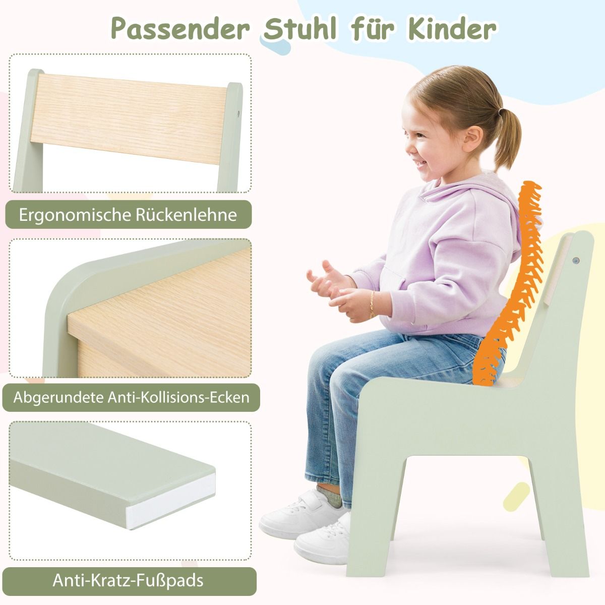 Ensemble de table pour enfants Coast 3-en-1 - avec plateau réversible et espace de rangement dissimulé - vert