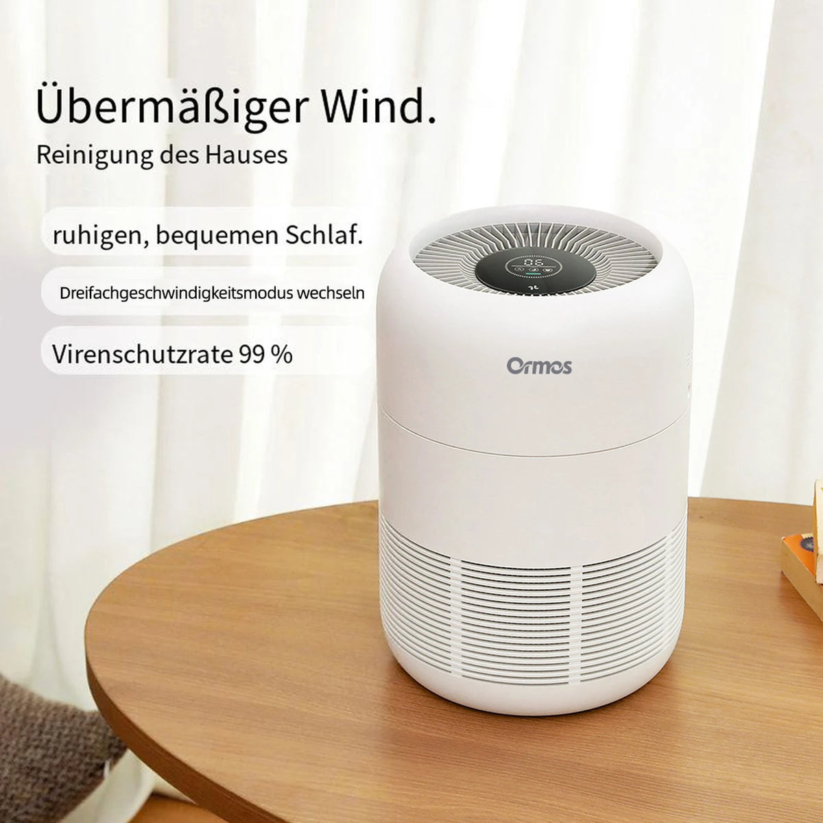 Purificateur d'air Ormos A8 - Filtre HEPA et capteurs de qualité de l'air - 21 × 21 × 30,2 cm