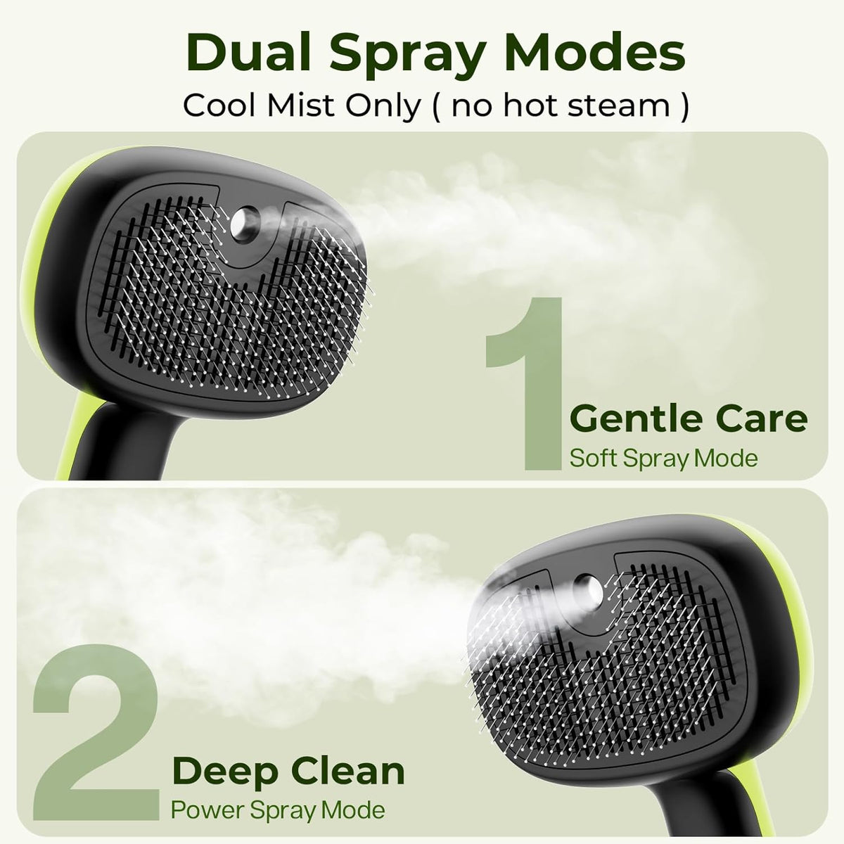Brosse à vapeur Pecute pour animaux de compagnie, réservoir d'eau de 55 ml, autonettoyante en un clic, brosse de toilettage en acier inoxydable rechargeable par USB pour chats et chiens, verte