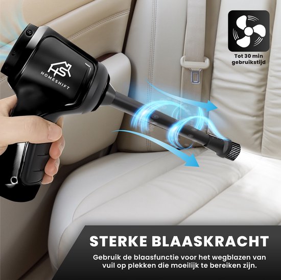 Aspirateur sans fil pour voiture HomeShift – Fonction soufflerie – 6 embouts – 2 filtres HEPA – Rechargeable par USB