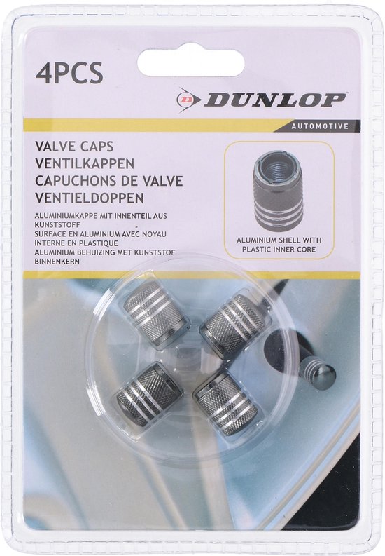 Dunlop Valve Caps Av Aluminium Silver Grey 4 Pieces