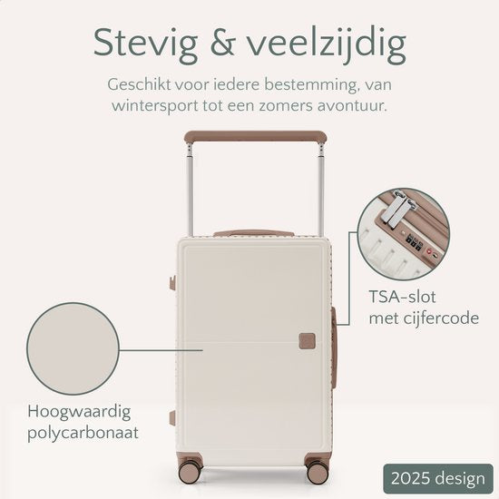 Skycases City Walker - Valise de voyage moyenne 77L - Légère et résistante - Roues pivotantes à 360° - Verrouillage TSA d'origine - Housse de protection et pochette humide incluses - 66 x 45 x 26 cm - Beige