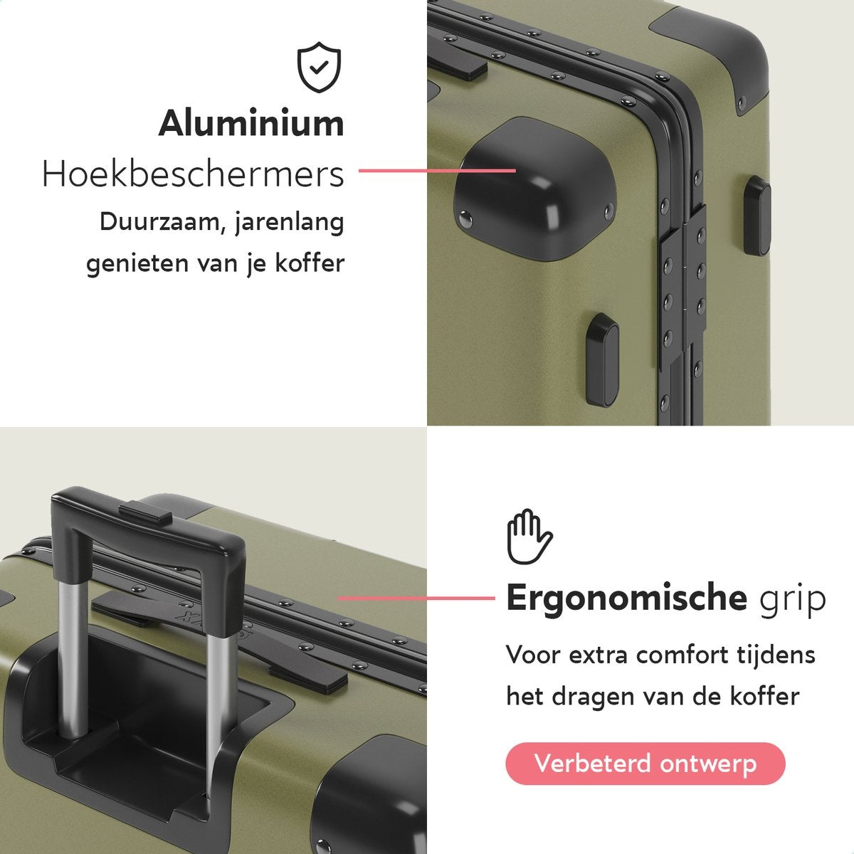 ONYX® Check-in Suitcase 65L - TSA lock - Spinner wheels - Lightweight Trolley - Aluminium closure - Olive green