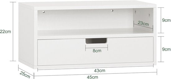 SoBuy Set de 2 tables de nuit flottantes - Table d'appoint suspendue - Meuble haut - Etagère murale avec 1 tiroir - Blanc, 45x25x22 cm, NKD03-Wx2