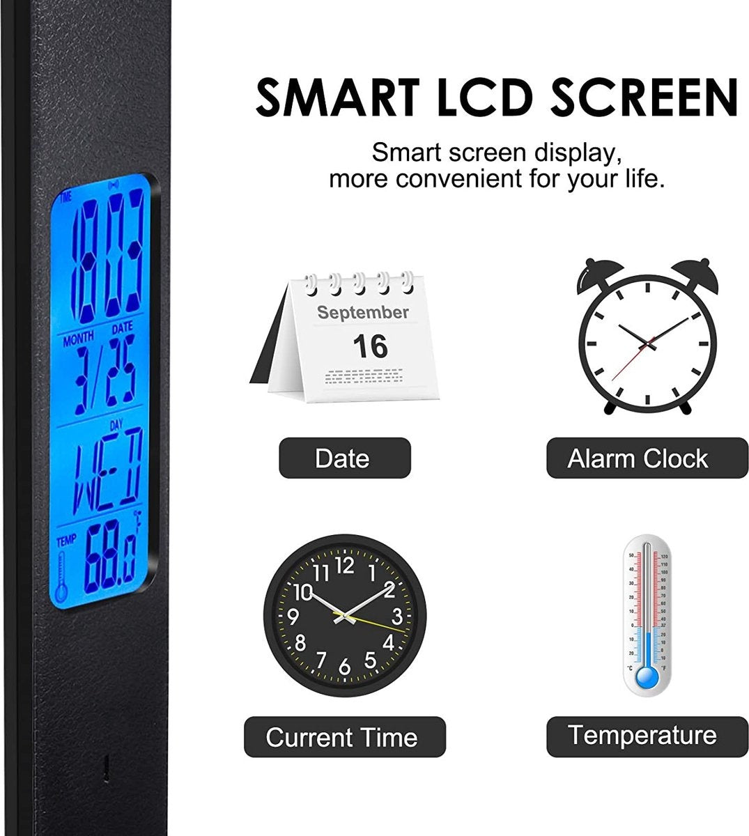 Lampe de bureau LED - avec calendrier - port de charge USB - pliable - noir