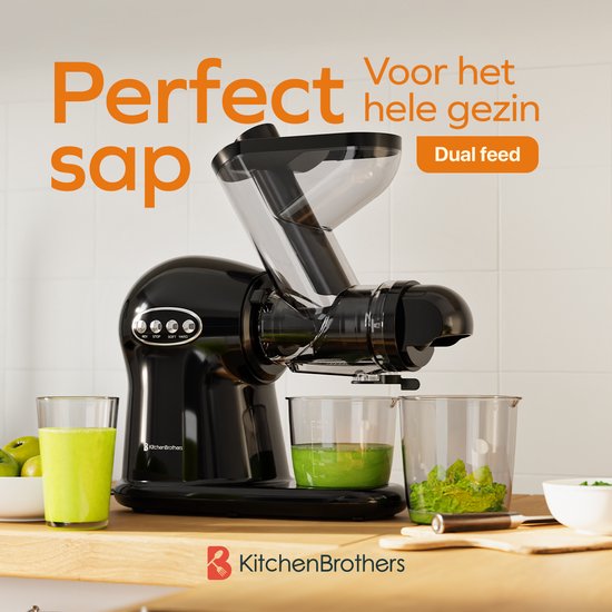 KitchenBrothers Slowjuicer XL - Presse-agrumes - Presse-légumes et fruits - Alimentation 43 mm et 70 mm - 500 ml - Noir