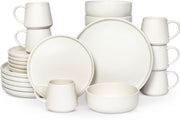 Deleca Service de table 6 personnes Kyoto - Tasses à café avec oreille / Bols / Grandes assiettes et petites assiettes - Style Japonais - Faïence massive - Blanc crème / 24 pièces