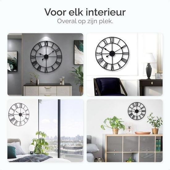 Goliving Horloge murale àl'ancienne - Horloge murale moderne - Métal - Vintage - Ø 40cm - Noir