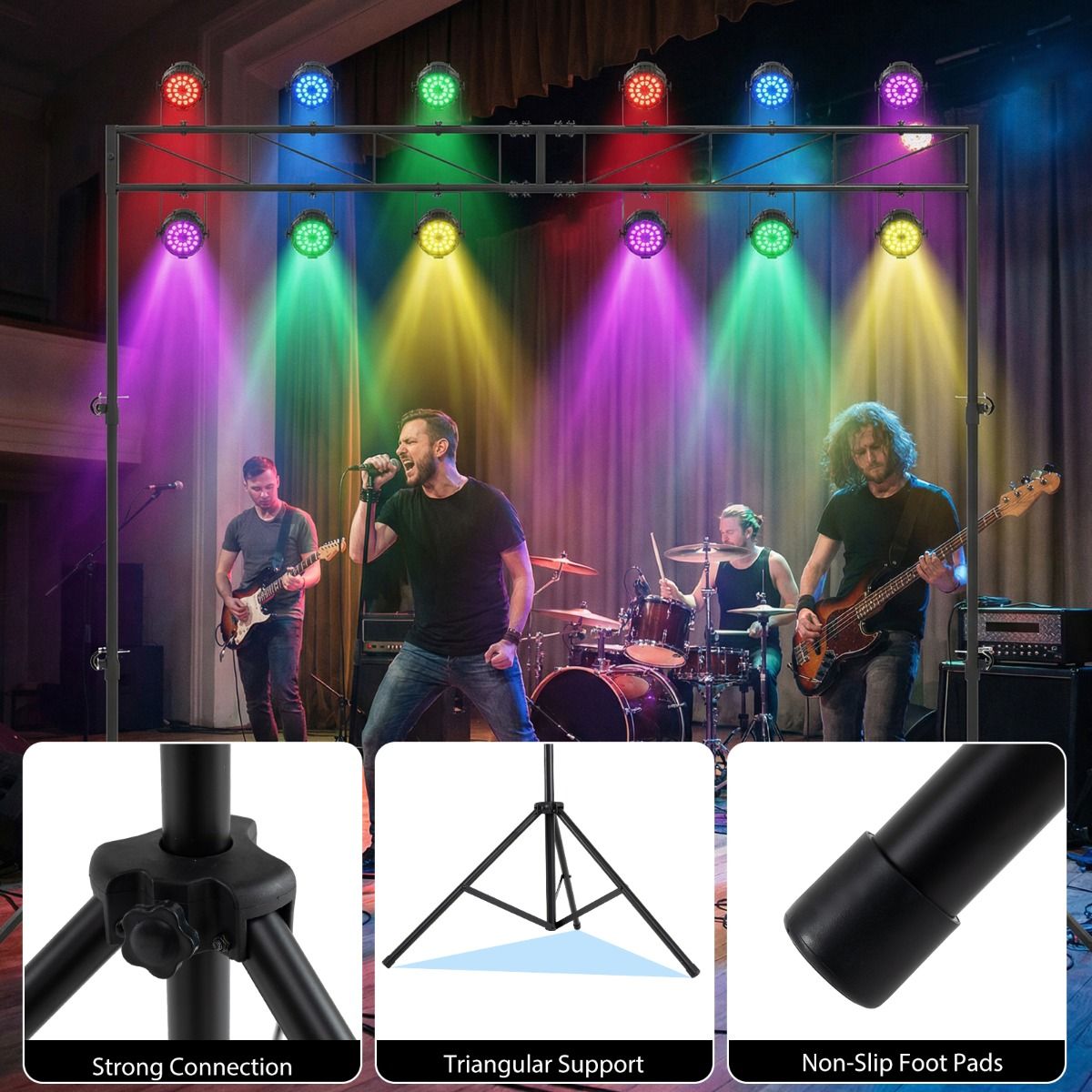 Pied de lampe réglable Coast - pliable avec pieds amovibles - 140-265 cm - noir