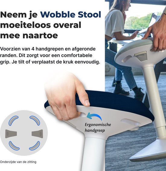 Backerz Wobble Stool - Chaise ergonomique oscillante hauteur 40-60cm - Tabouret d'équilibre - Tabouret assis - Tabouret selle bleu