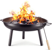 tectake® Brasero Diablo - Acier résistant à la chaleur - Brasero avec tisonnier - Ø 57,5 cm - Foyer de jardin - Foyer d'ambiance d'extérieur - Avec poignées et système d'évacuation de l'eau - Pour le bois de chauffage et le charbon de bois