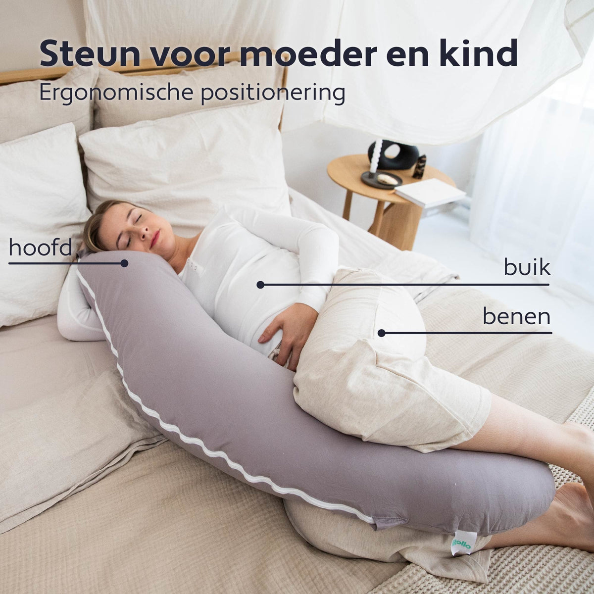 Litollo Zwangerschapskussen J-vorm - Voedingskussen 145 cm - Zijslaapkussen Groen - Lichaamskussen met Afneembare hoes - Borstvoedingskussen - Body Pillow