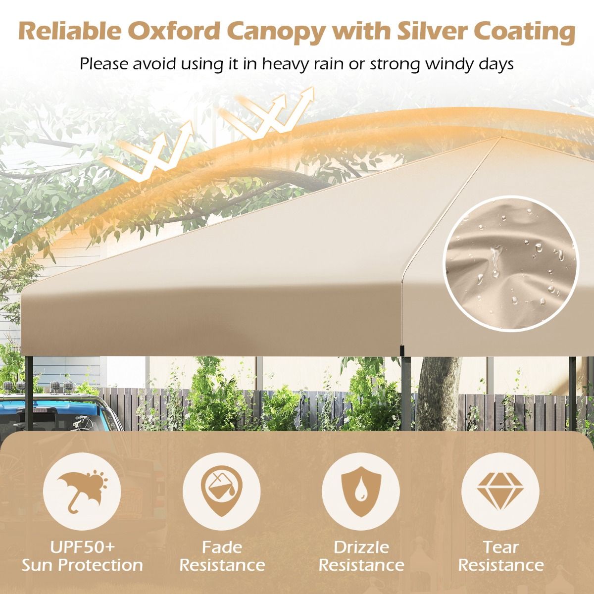 Pavillon pop-up Coast - réglable en hauteur - avec sac de transport - beige - 295 x 295 cm