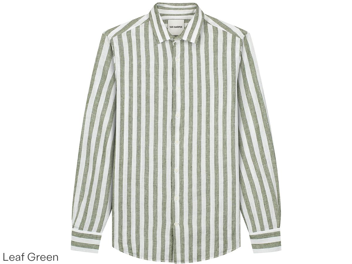 Chemise en lin Van Harper - Coupe régulière - taille XL - Rayures vert feuille