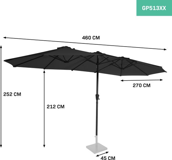 VONROC - Premium Sonnenschirm Iseo - 460x270cm - Double parasol - Durable - Toile résistante aux UV - Housse de protection incluse - Anthracite/noir