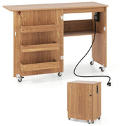 Meuble de couture pliable Coast - 2 en 1 avec station de recharge et étagères de rangement - couleur naturelle