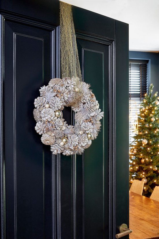 Mica Decorations : couronne de Noël Hanley H9 x Ø45 cm - Couronne de porte avec pommes de pin - Couronne de Noël pour porte et table - Décoration de Noël polyvalente - Blanche