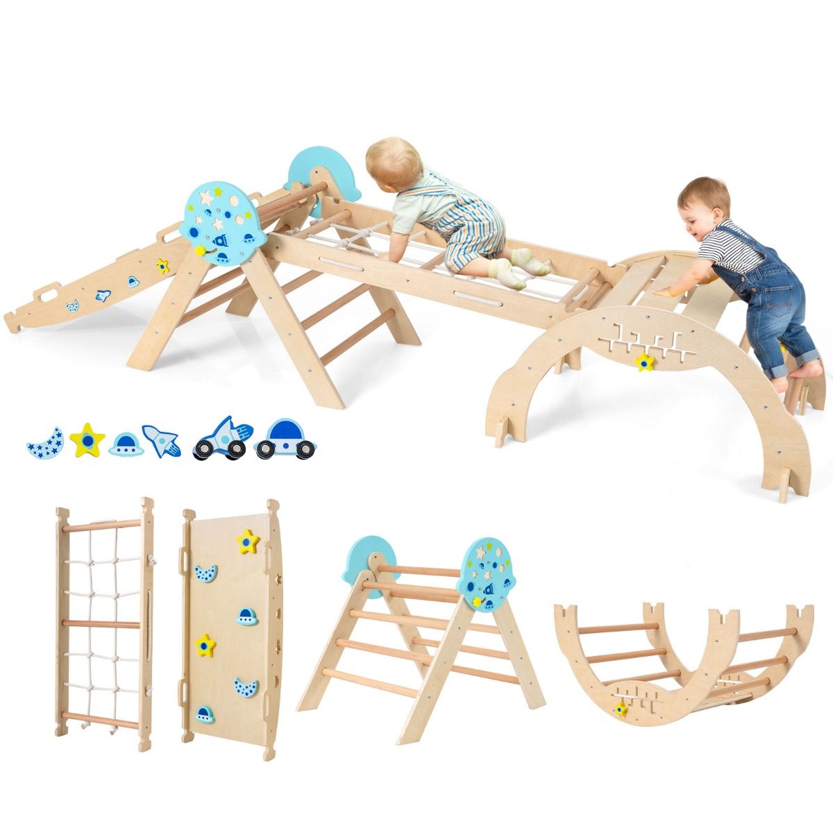 Structure d'escalade Coast Montessori - Structure de jeu 9 en 1 - pliable - Naturel