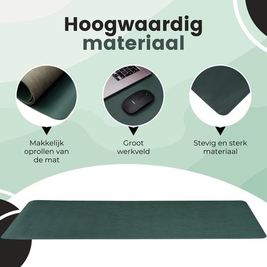 WURK - Sous-main professionnel en similicuir - Accessoires de bureau - Tapis de souris XXL- Avec attache-câble - 90x45 - Vert foncé