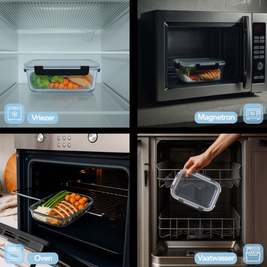 Aviro Coupes de conservation des aliments en verre - 10 pièces - Coupes de préparation des repas - Résistantes au congélateur, au micro-ondes et au four - Sans BPA - Étanches à l'air - 1L
