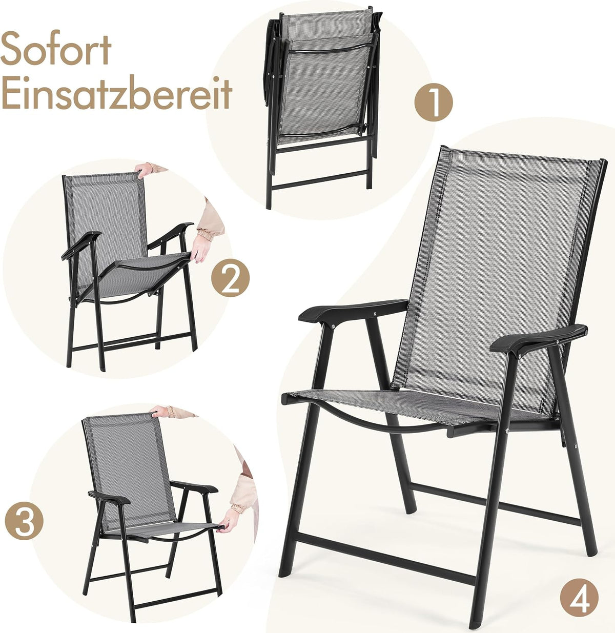 Yaheetech Lot de 2 chaises de jardin - Chaises pliantes avec dossier et accoudoirs - Marron - 54 x 57 x 93,5 cm - Capacité de charge maximale : 150 kg