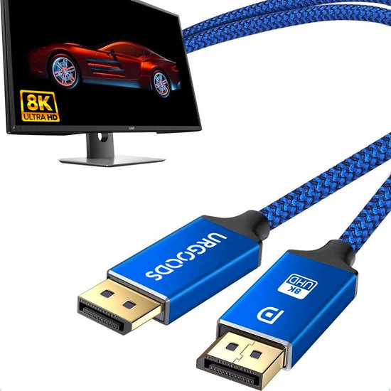 Displayport Cable 1.4 - DP Cable 8K - 24K Gold Plated - 1.8 Metres - Blue