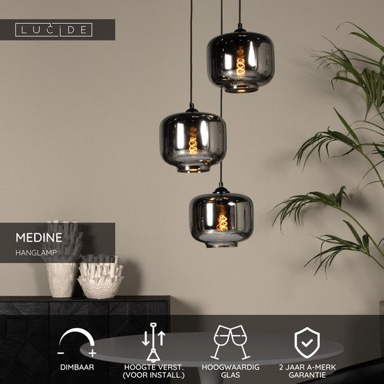 Lucide MEDINE - Suspension - Ø 46 cm - 3xE27 - Fumé