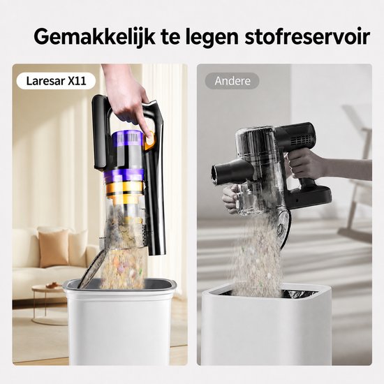 Laresar X11 - Aspirateur balai sans fil - Aspirateur balai sans sac à batterie - 550 W - 55 000 PA - 2 en 1 - Peut également servir d'aspirateur à main