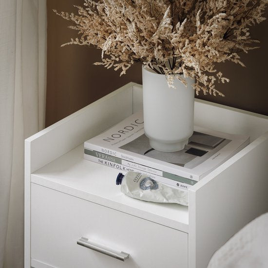 SoBuy FBT66-W Table de chevet blanche - Table d'appoint avec tiroir et 2 étagères - Table basse polyvalente pour chambre, salon et couloir - MDF