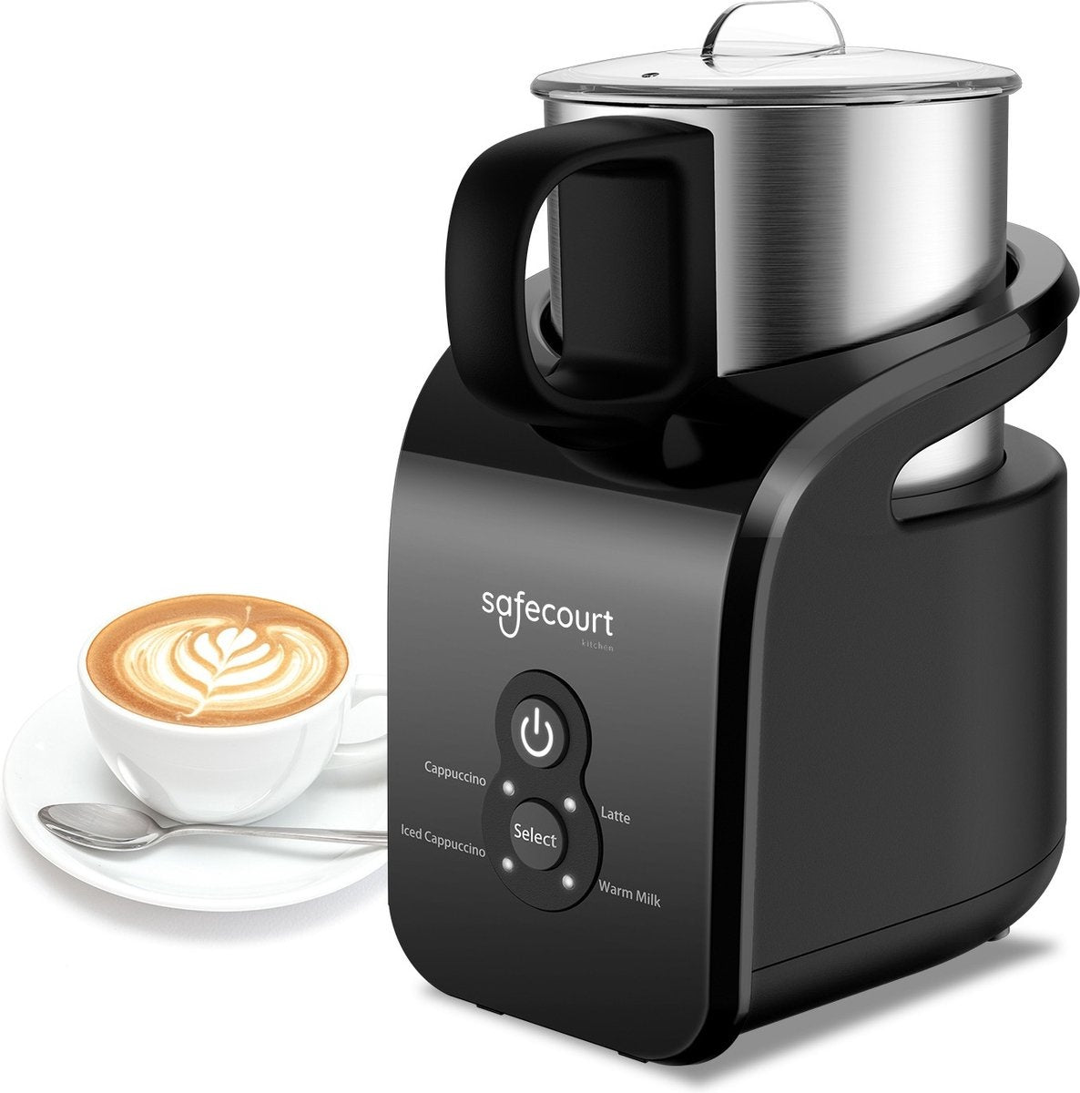 Safecourt Kitchen - Milk Frother pro - Carafe amovible - 4 en 1 - Sans BPA - Noir - 300 ML