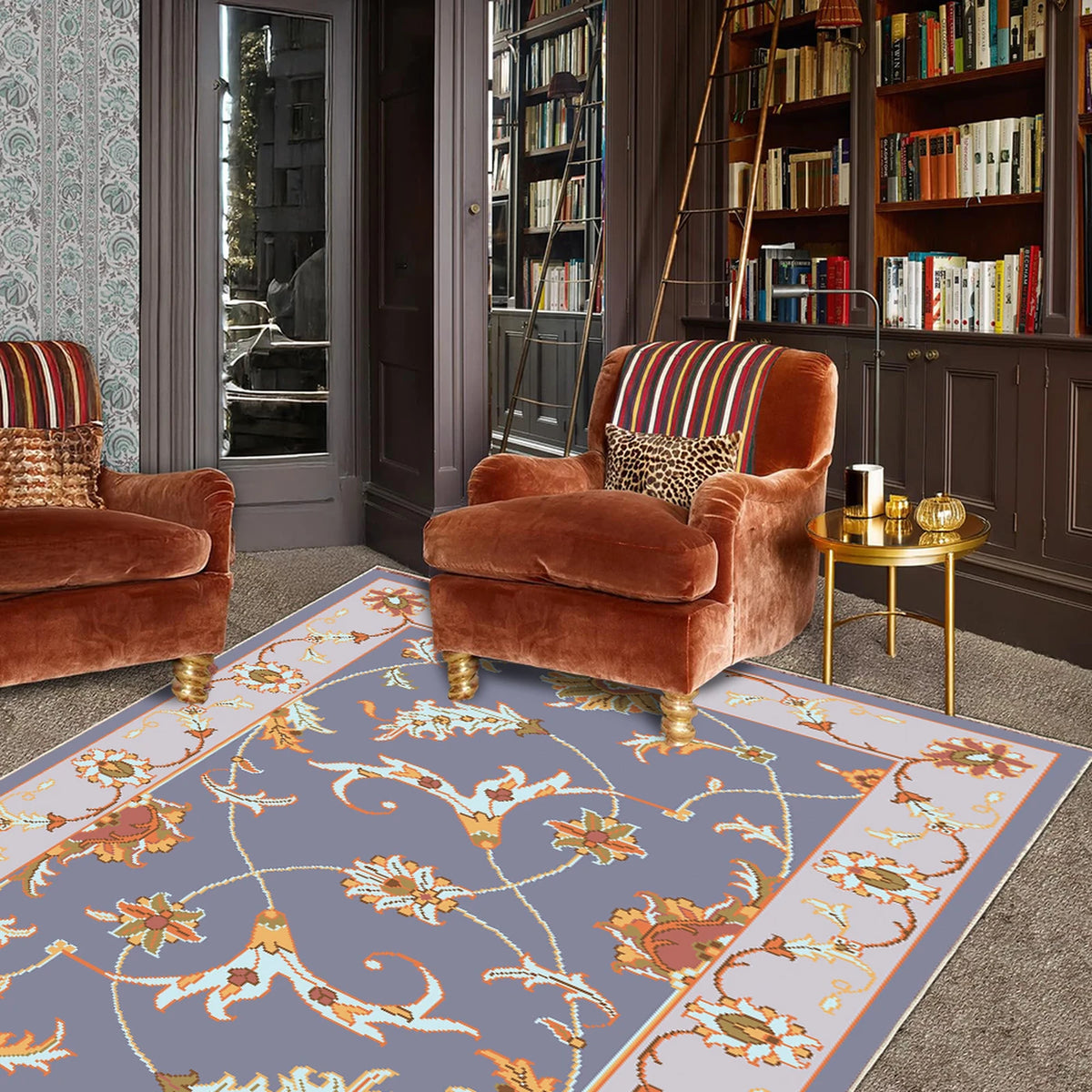 Tapis WhereHike, motif fleurs et oiseaux - Violet - 183 x 274 cm - Lavable, antidérapant