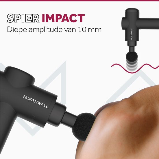 Northwall Massage Gun Professional Prime - Pistolet de massage avec étui et 7 accessoires dont une tête de massage en chêne - Appareil de massage sportif et de relaxation puissant et sans fil